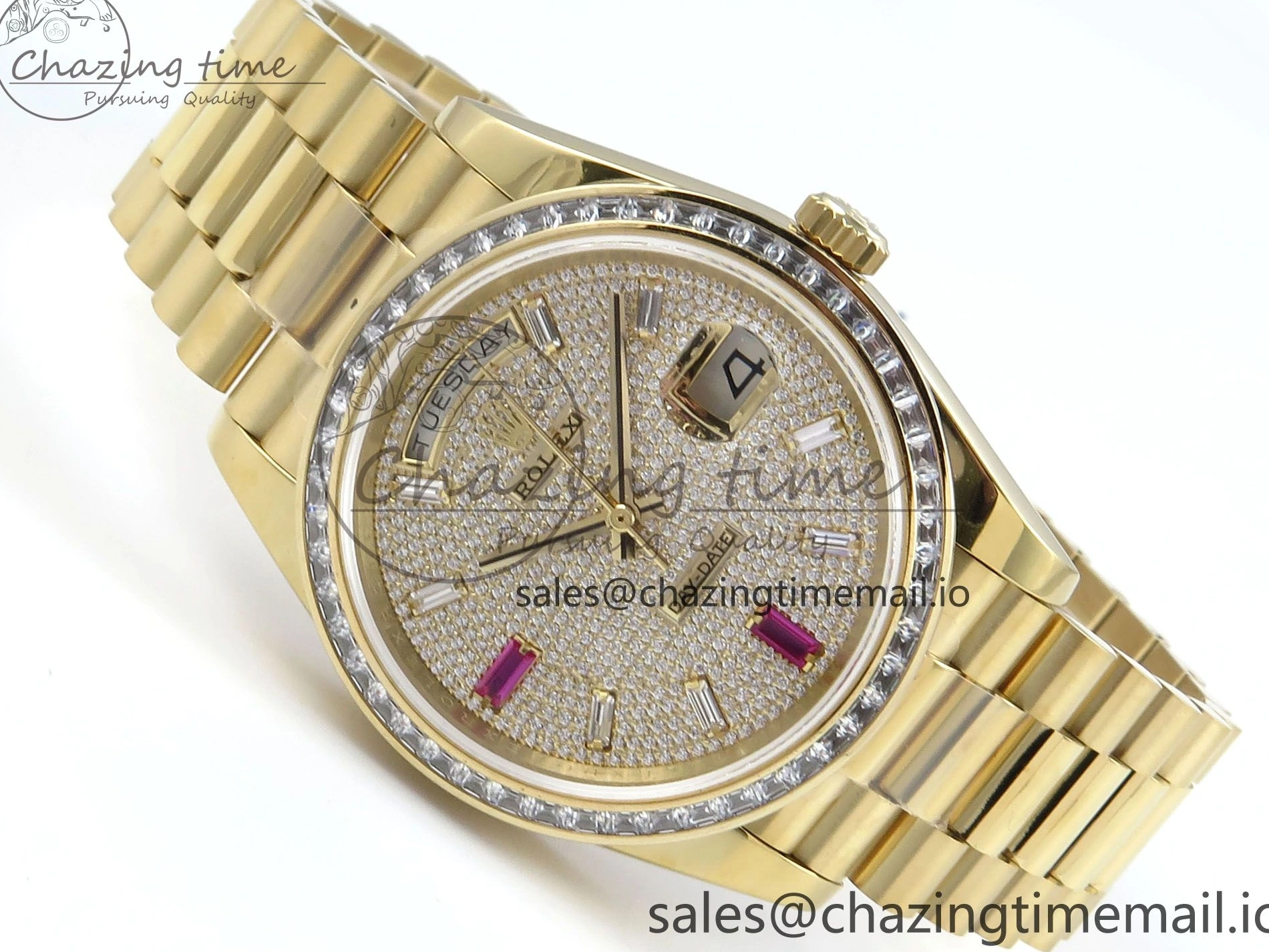 MiroTime 0314 DayDate 40 YG QF 1:1 Best Edition Pink Diamonds Dial Diamonds Bezel on President Bracelet A2836 V5 (Gain Weight) ZipUp 488